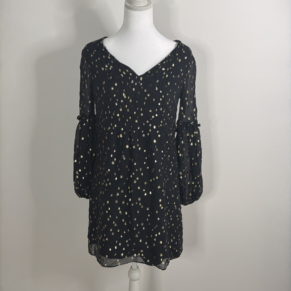 Lilly Pulitzer Dress Womens 00 Black Silk Cleme Metallic Dot Party Cocktail Mini